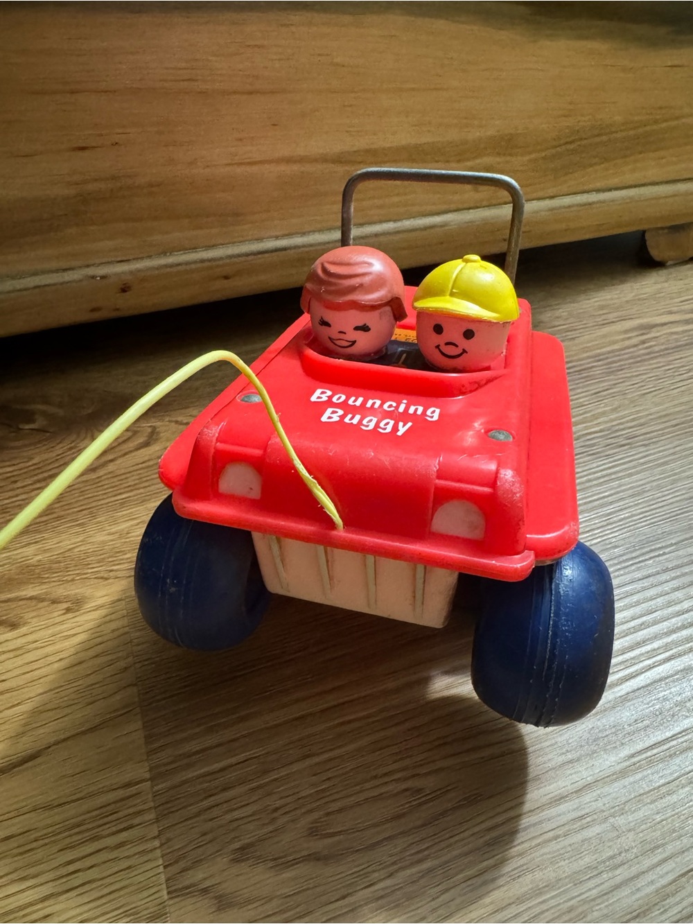 Vintage 1973 Fisher Price Little People Bouncing Buggy Pull Toy
